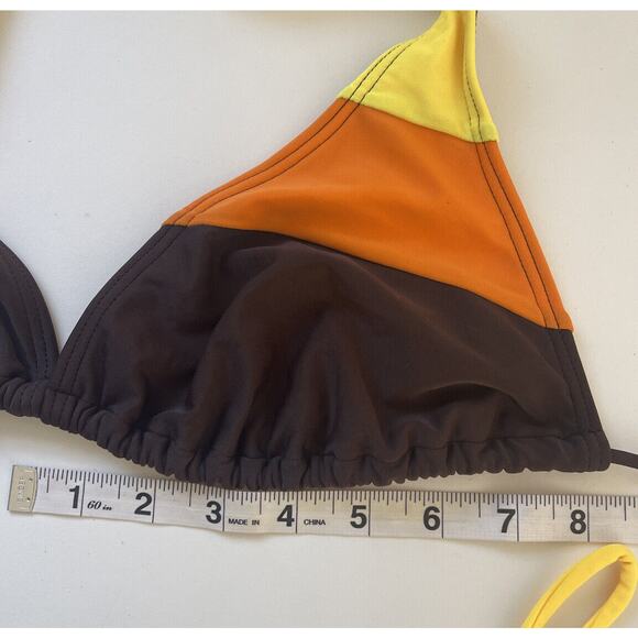 Jamaican Stok Color Block Brown/Yellow/Orange String Bikini Adjustable Size L - Picture 6 of 6
